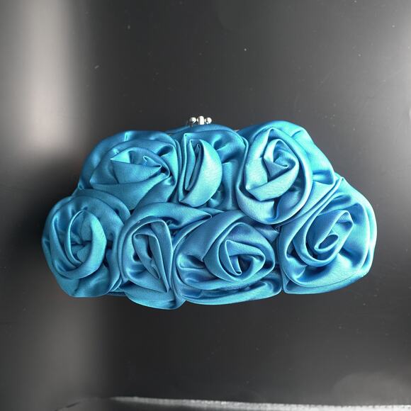 Rose 3D Evening Clutch Electric Blue Cottagecore Wedding Guest NWT - Picture 4 of 12